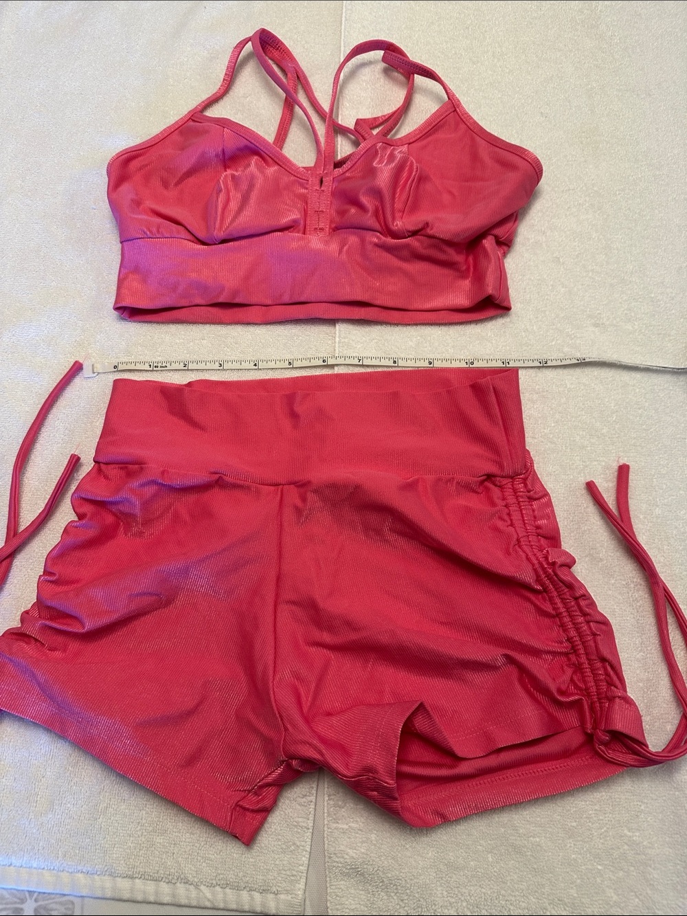 Source Unknown Hot Pink Strappy Sports Bra and Shorts Set